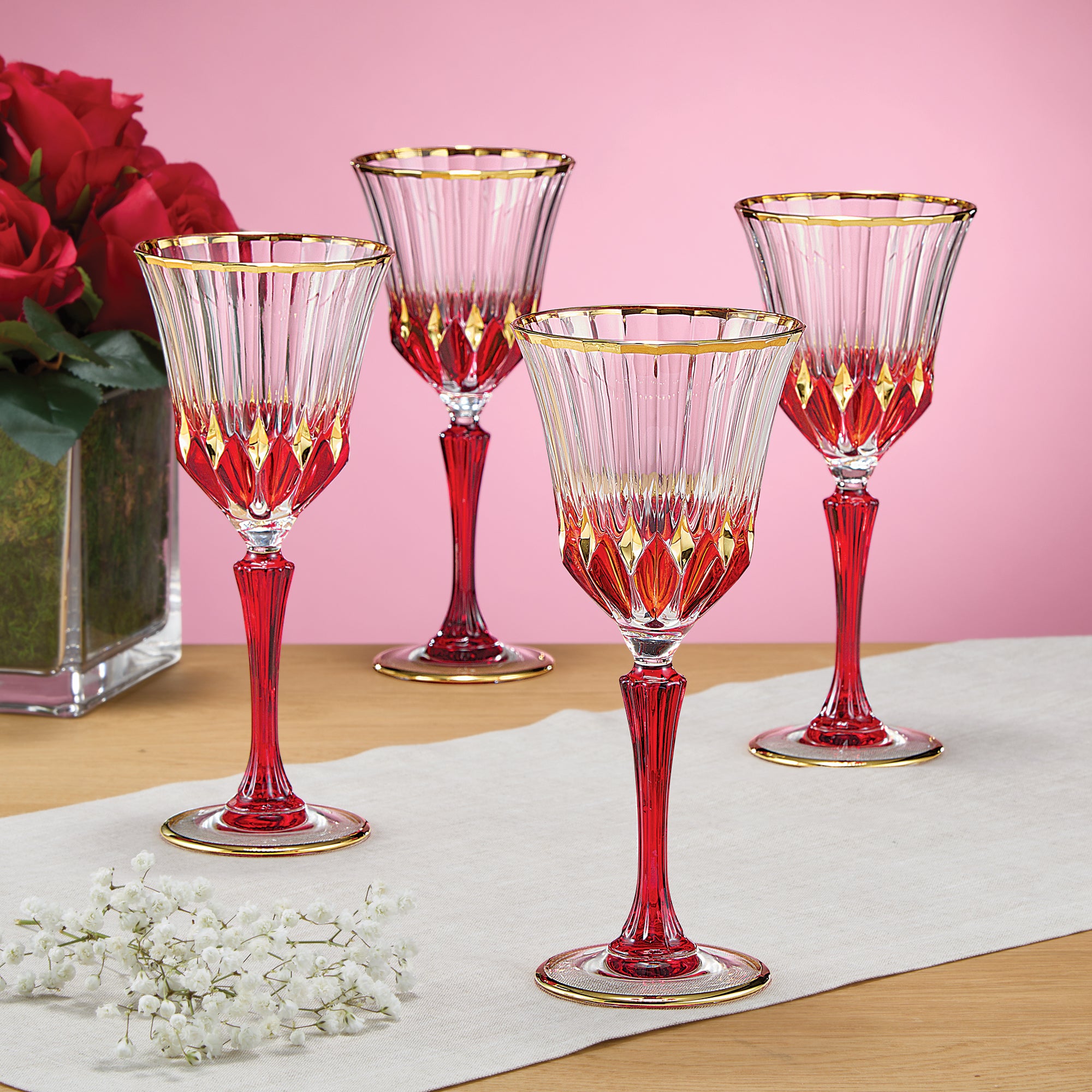 Ruby-Toned Crystal Wine Glasses Set of 2