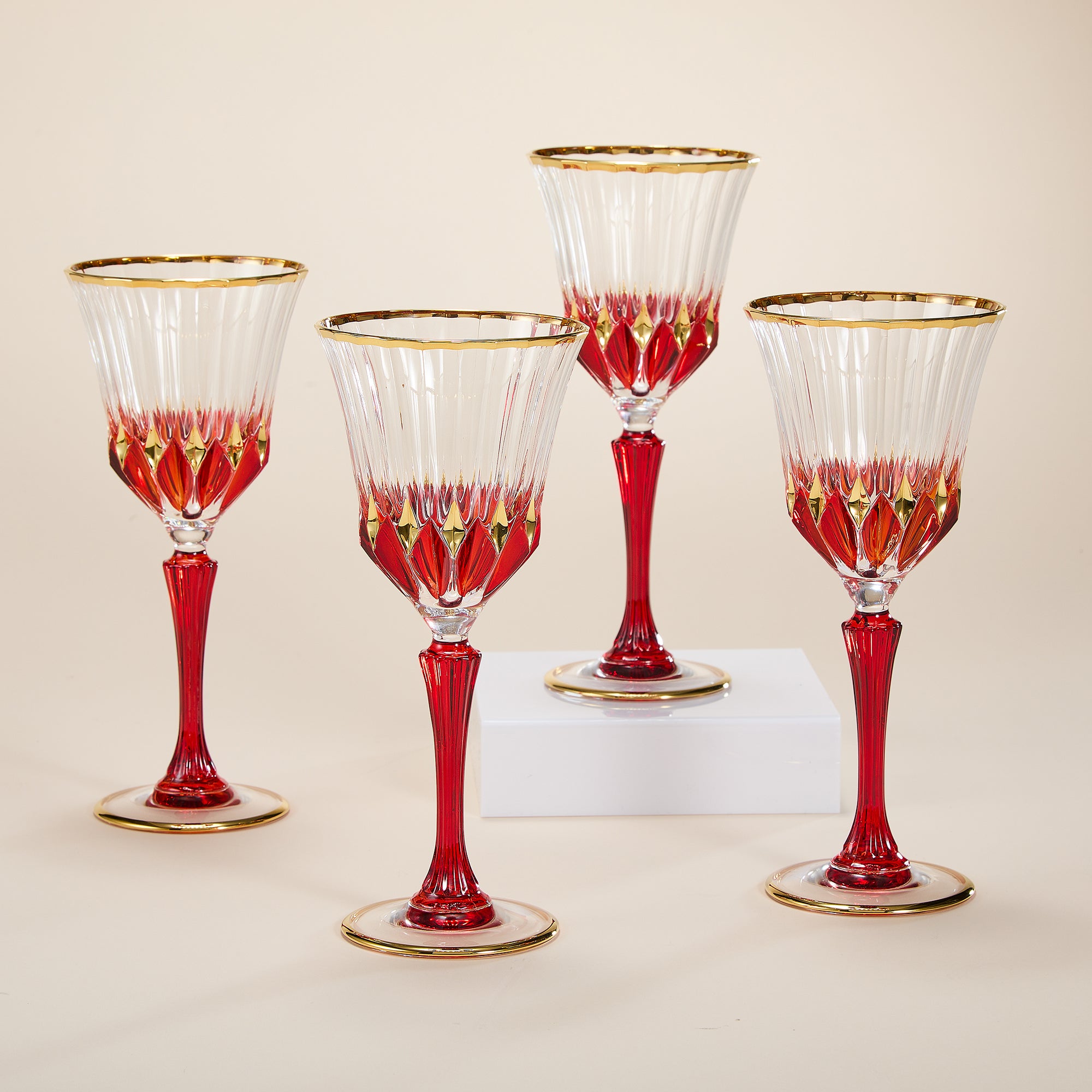 Ruby-Toned Crystal Wine Glasses Set of 2
