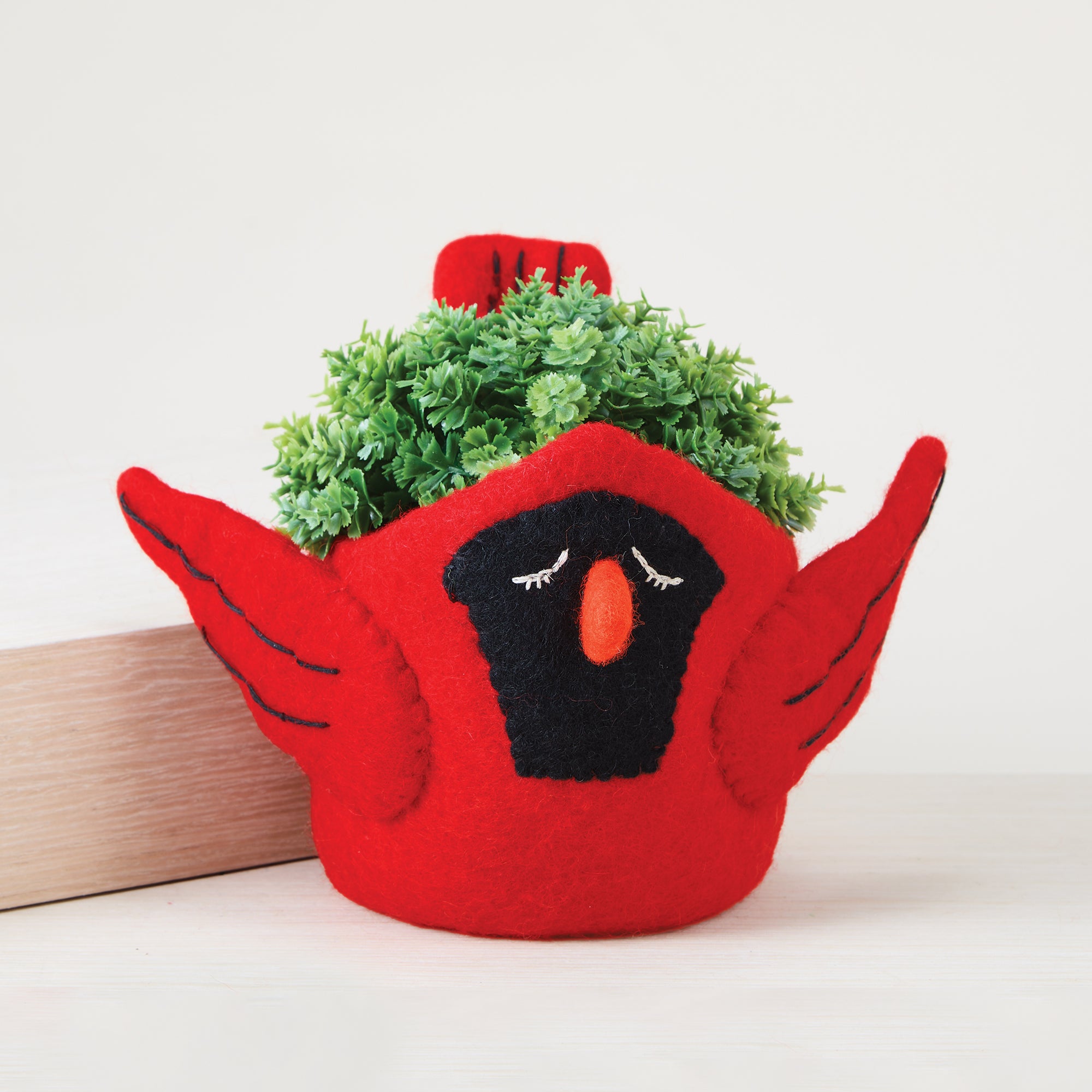 Colorful Red Felt Cardinal Planter