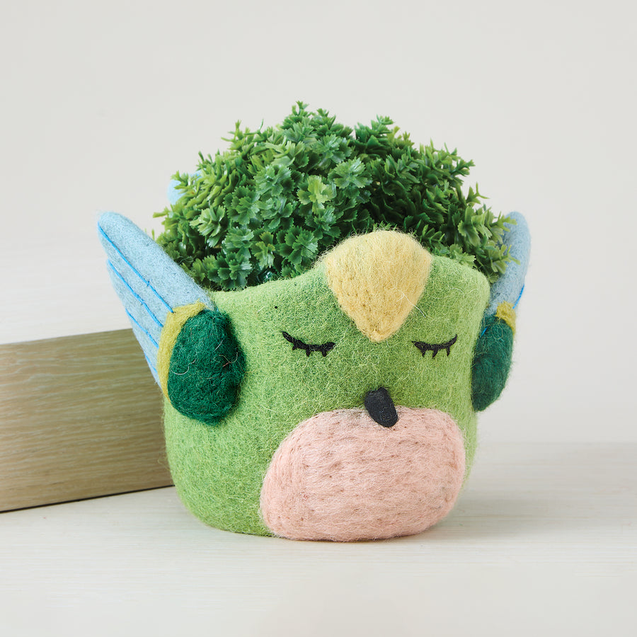 Colorful Green Felt Hummingbird Planter