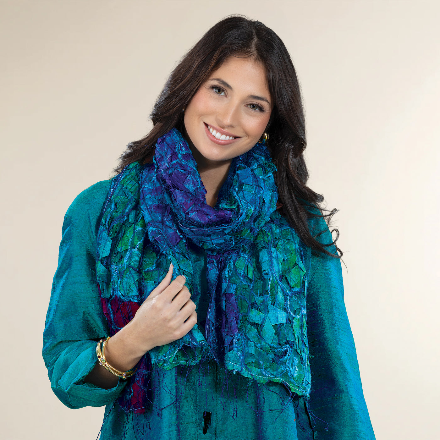 Hand Woven Jeweled Silk Scarf