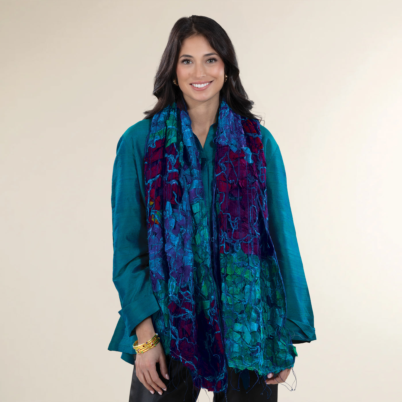 Hand Woven Jeweled Silk Scarf