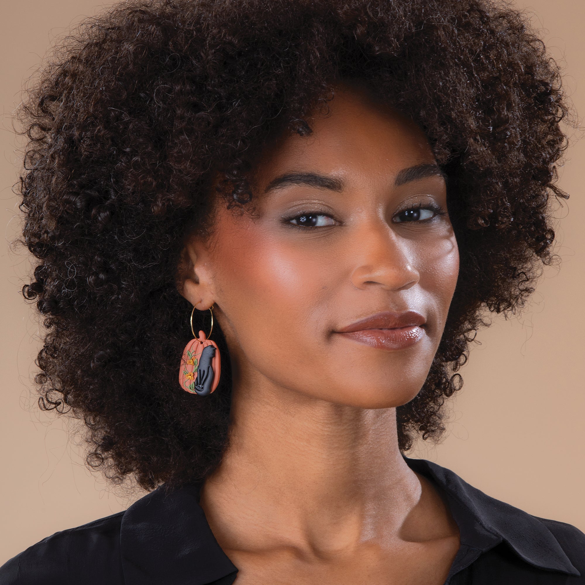Cat & Flowering Pumpkin Clay Earrings (Preorder)