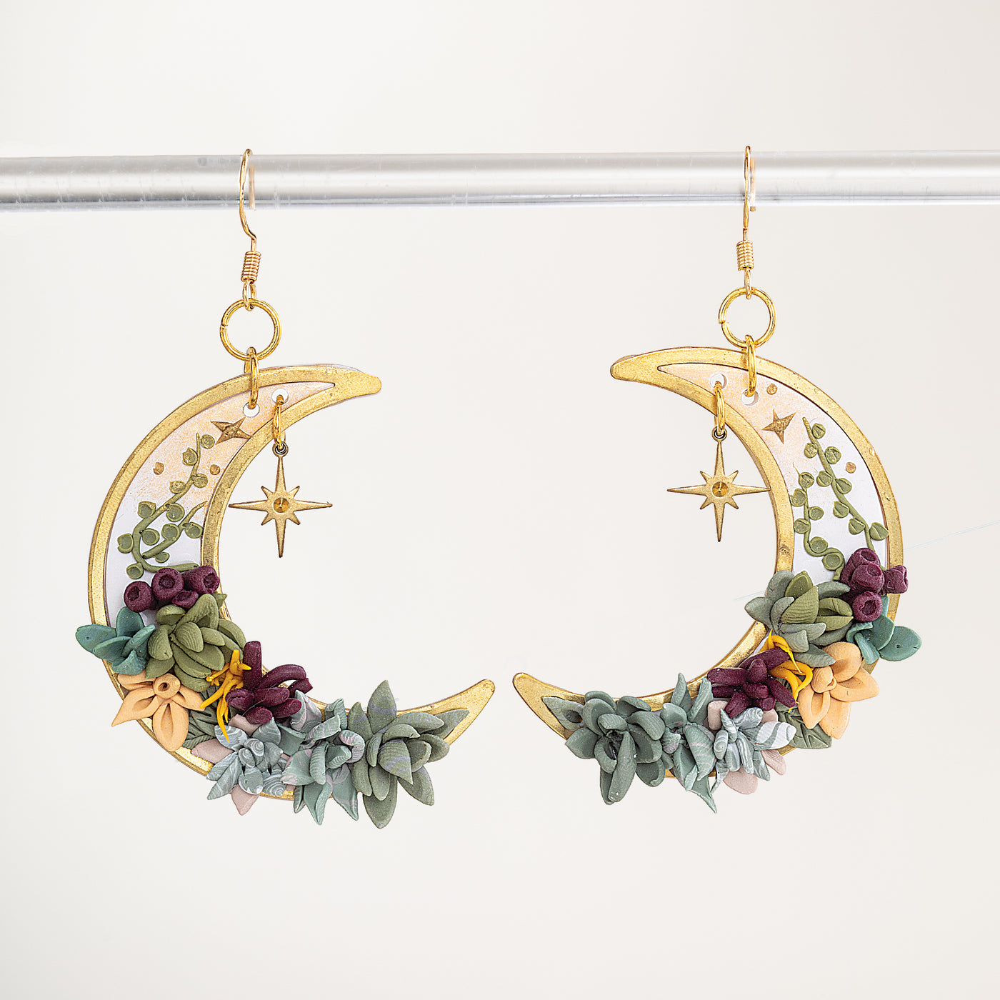Crescent Moon Succulent Earrings