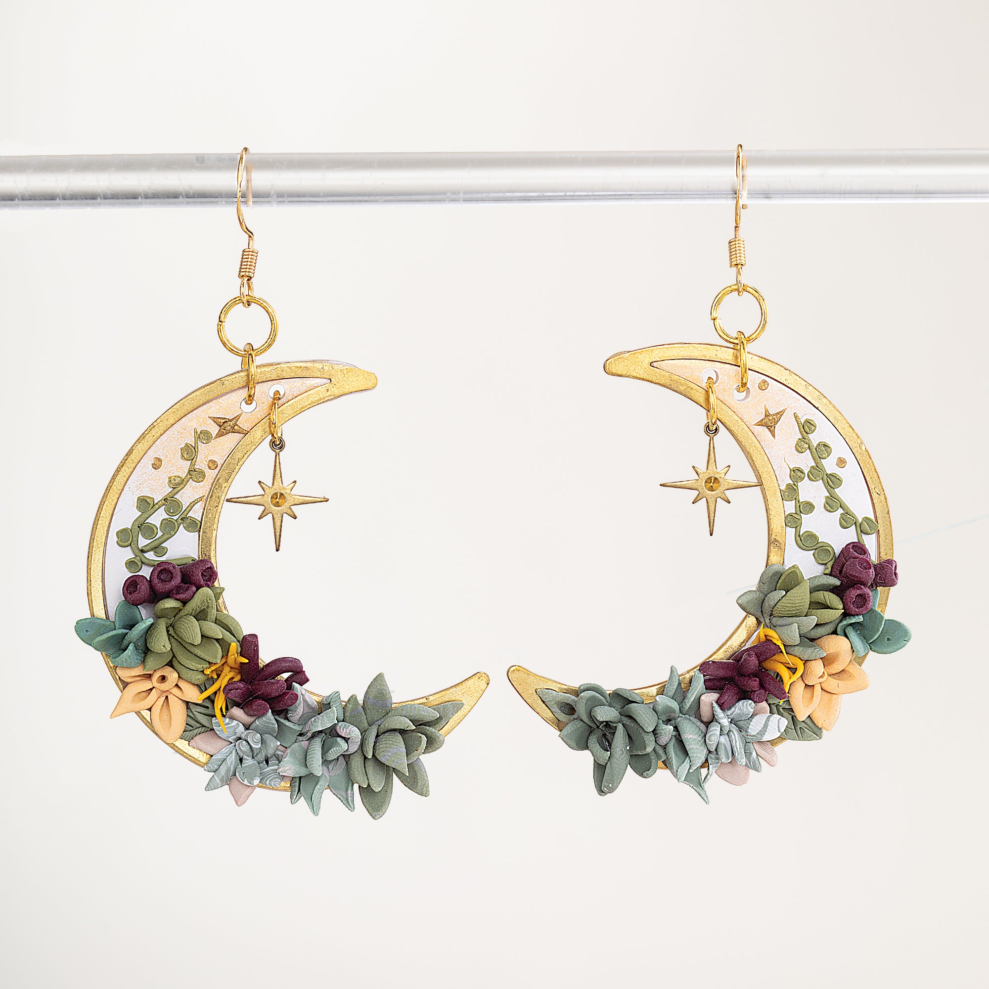 Crescent Moon Succulent Earrings