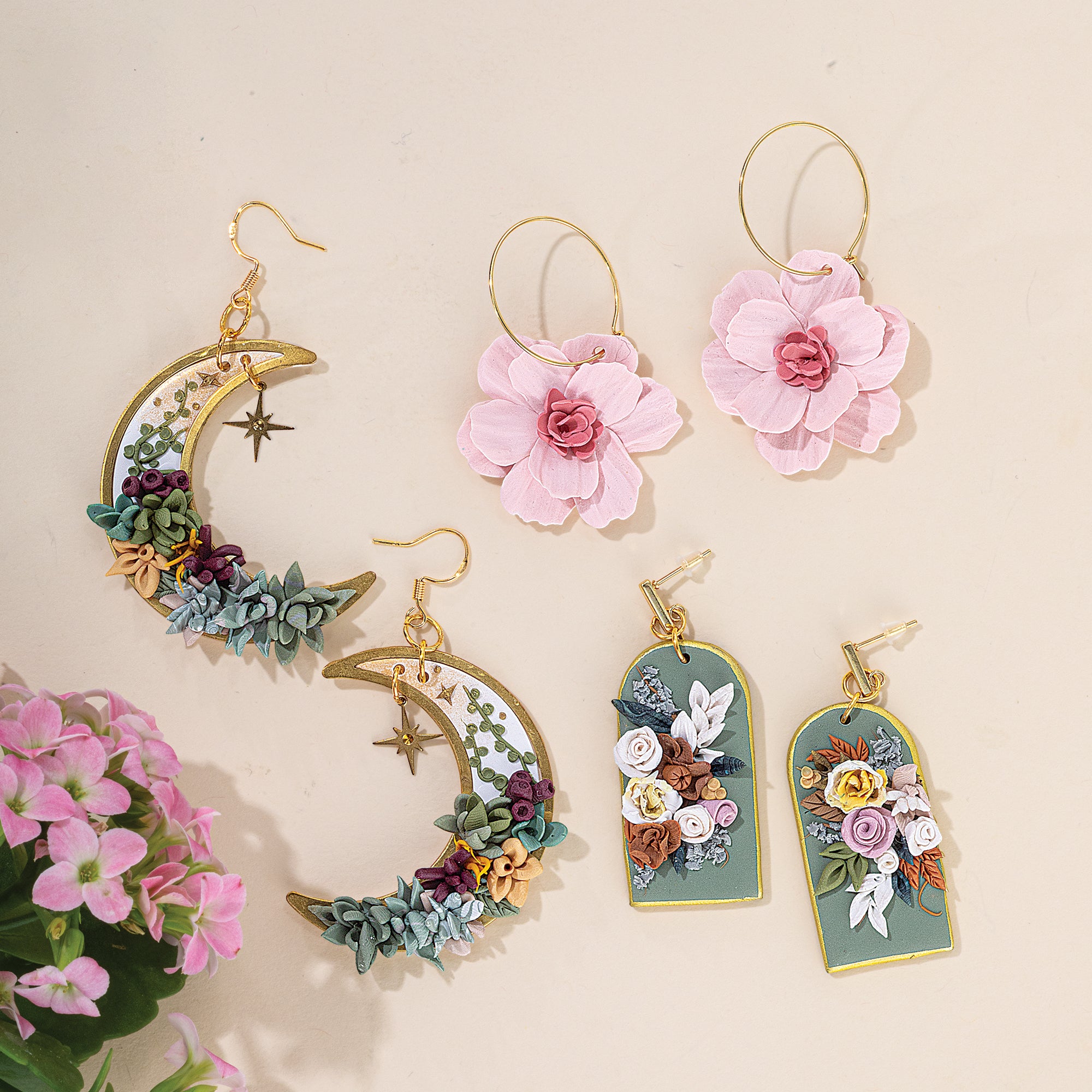 Crescent Moon Succulent Earrings