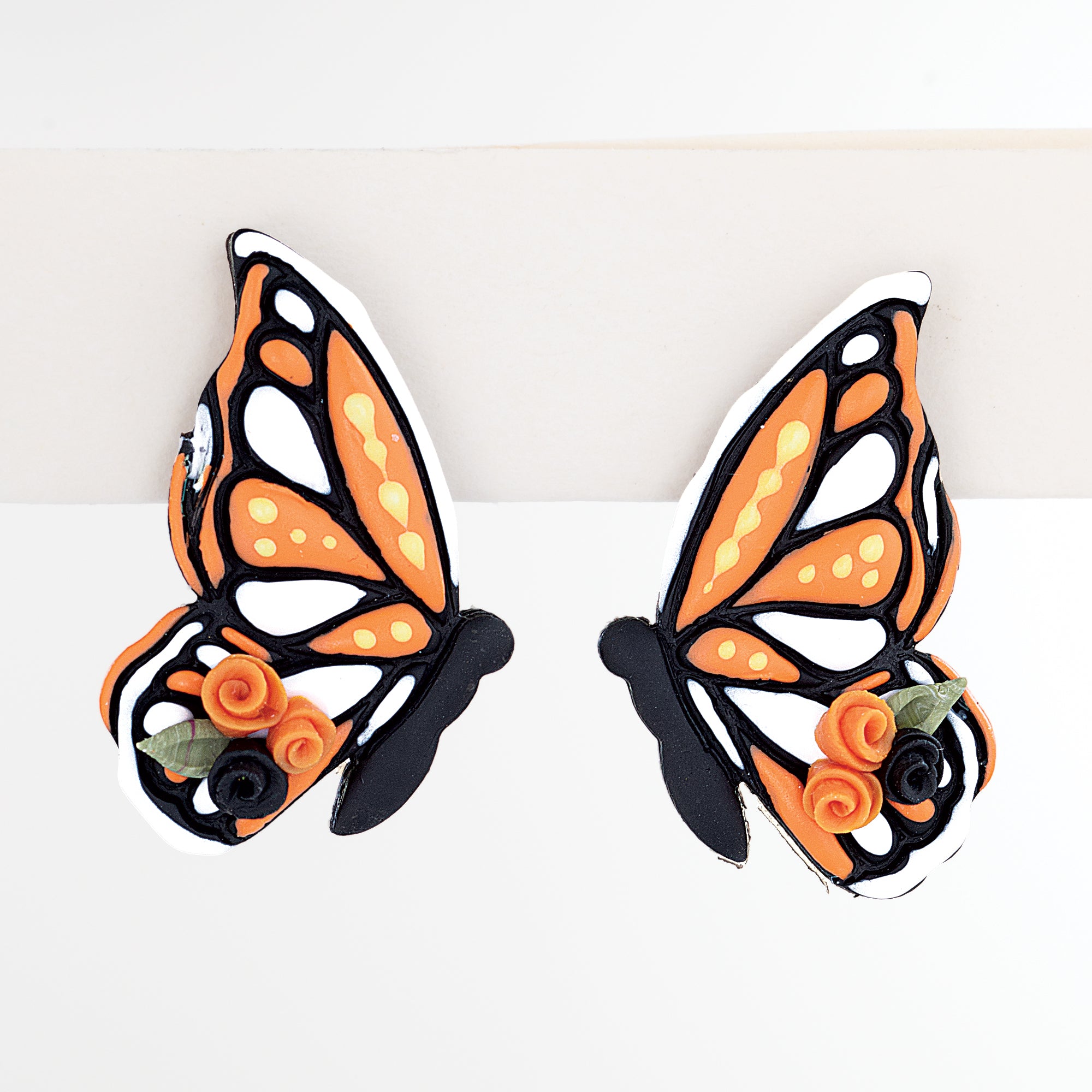 Rosette Monarch Butterfly Clay Earrings