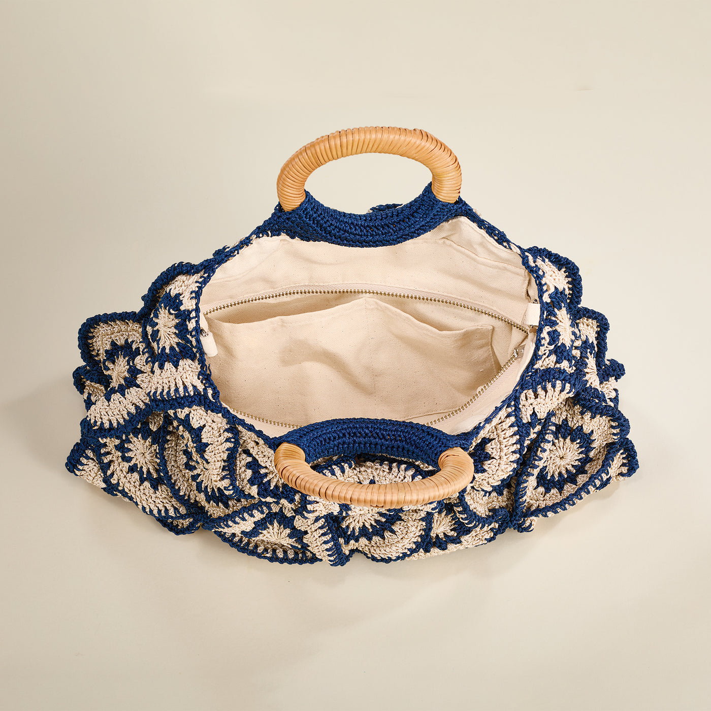 Navy & Tan Crocheted Diamond Italian Handbag