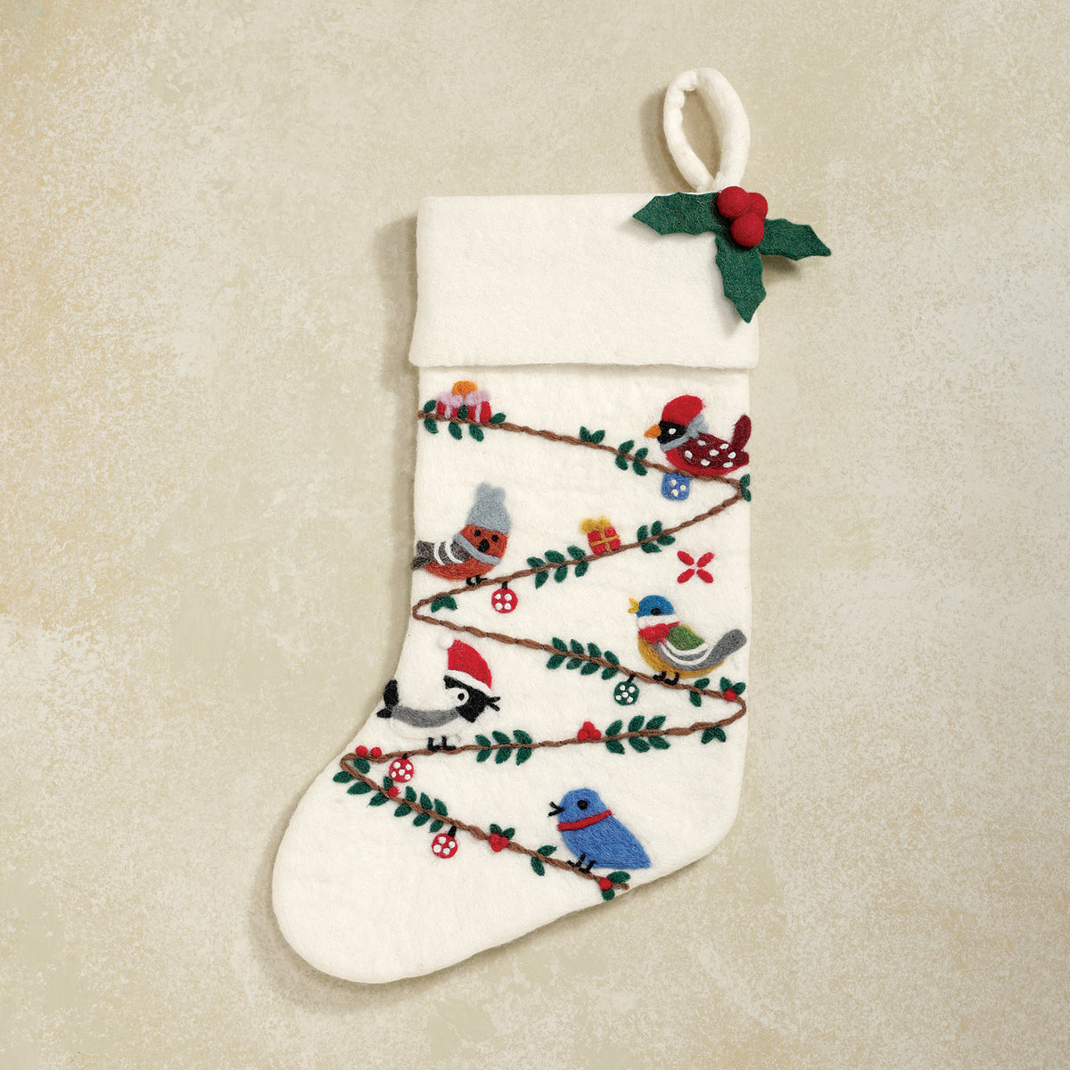 Birds On The Line Felted Design Stocking (Preorder)