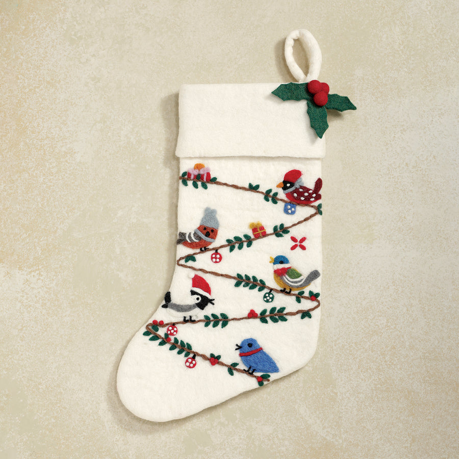 Birds On The Line Felted Design Stocking (Preorder)