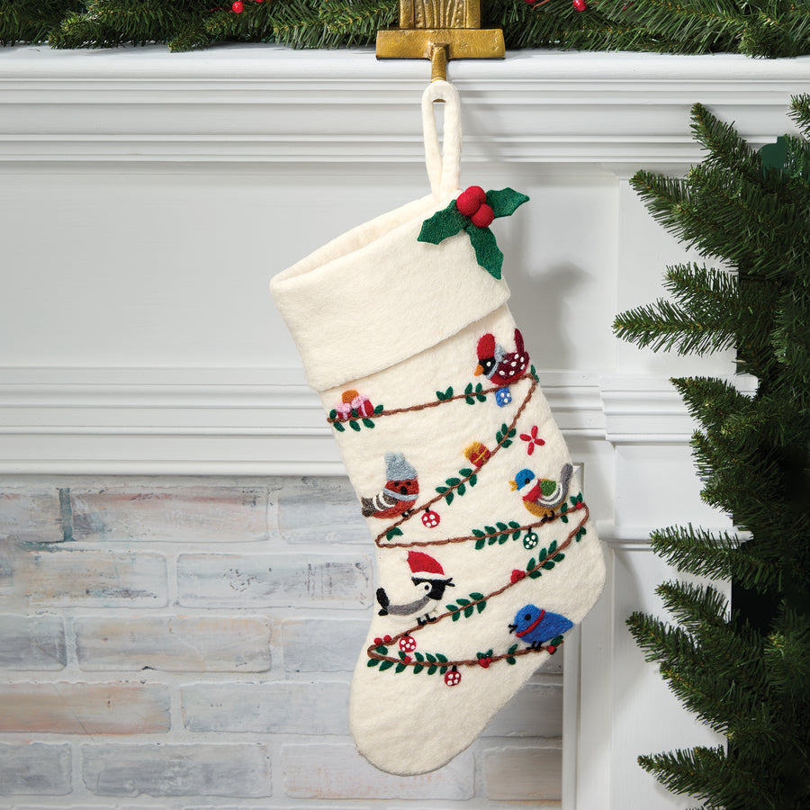 Birds On The Line Felted Design Stocking (Preorder)