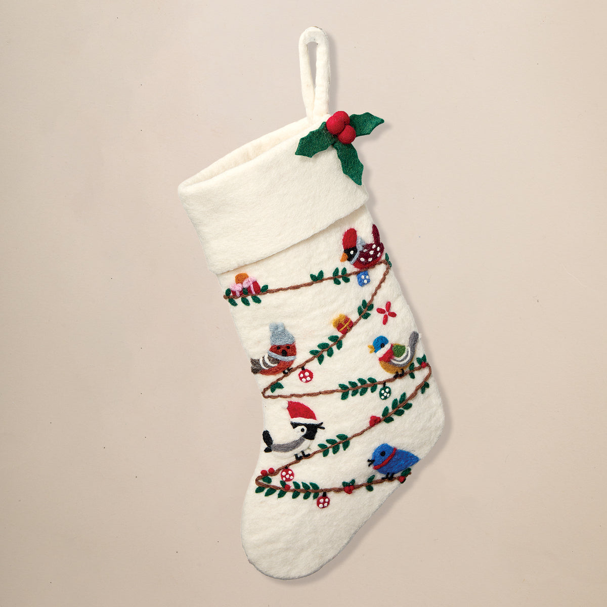Birds On The Line Felted Design Stocking (Preorder)