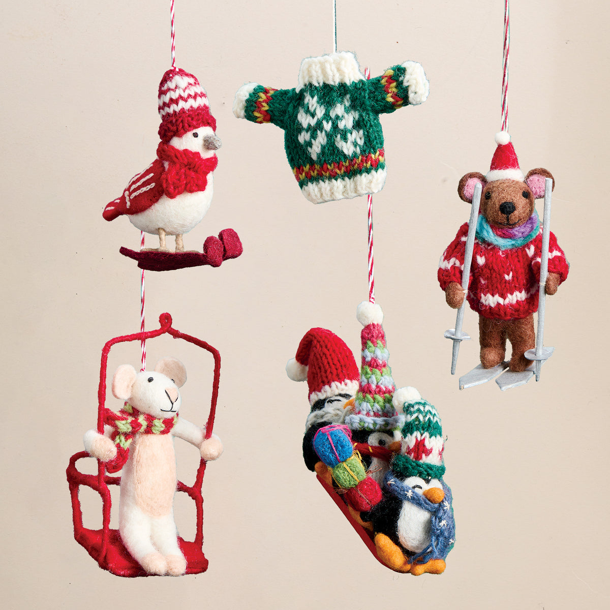Whimsical Winter Sports Ornaments, Set of 5 (Preorder)