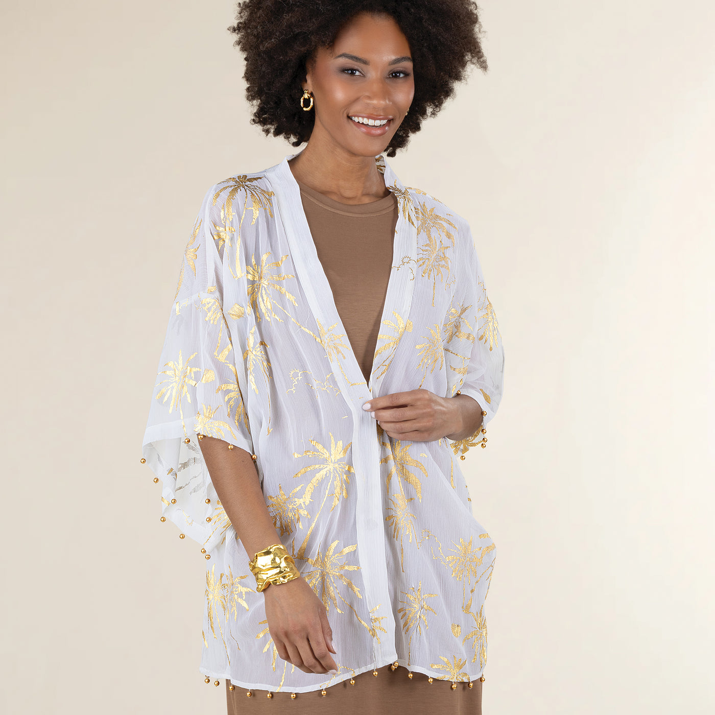 Glittering Palms Ivory Kimono