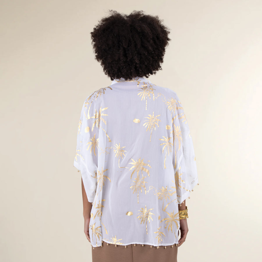 Glittering Palms Ivory Kimono