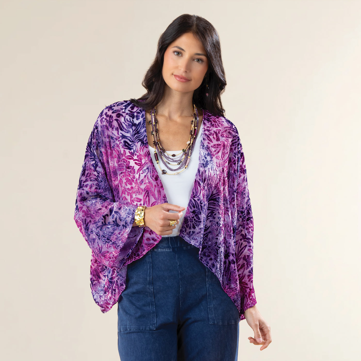 Gemstone-Hued Burnout Kimono (Preorder)