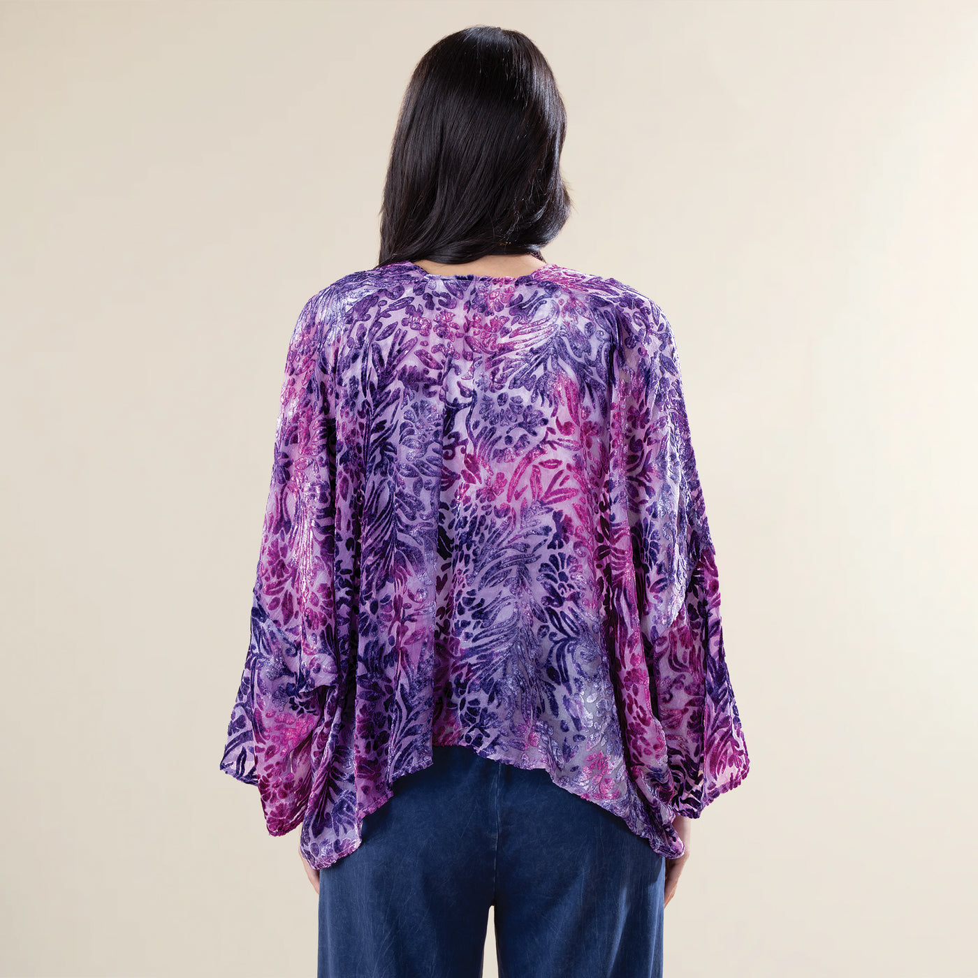 Gemstone-Hued Burnout Kimono (Preorder)