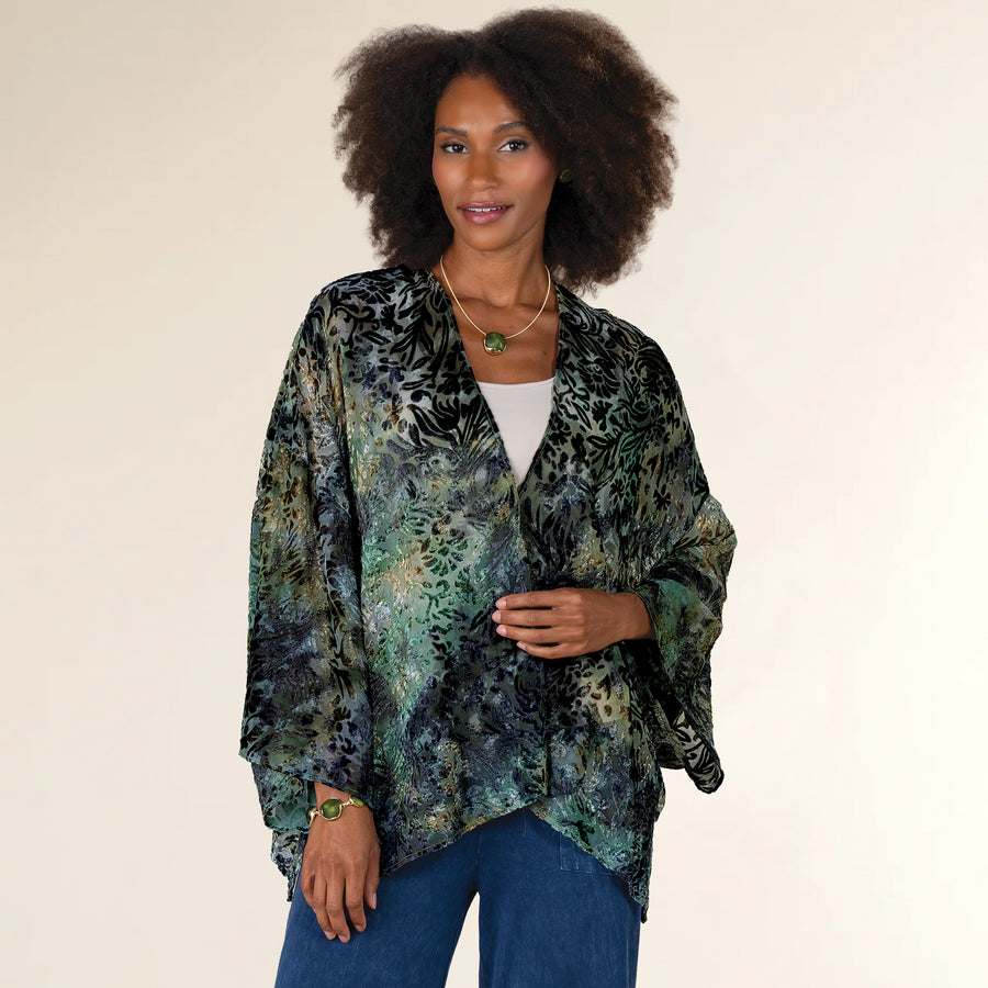 Shimmering Green Velvet Burnout Kimono (Preorder)