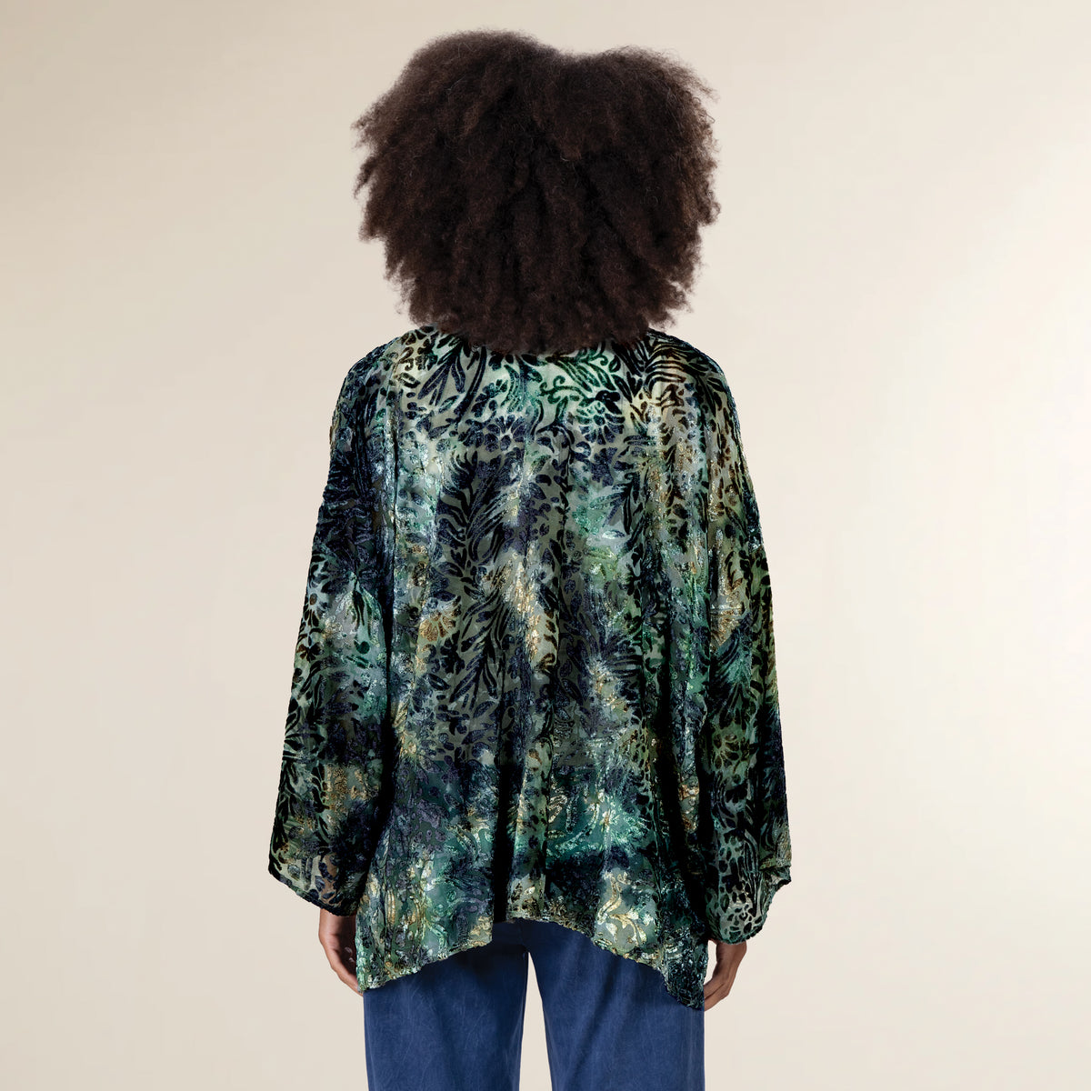 Shimmering Green Velvet Burnout Kimono (Preorder)