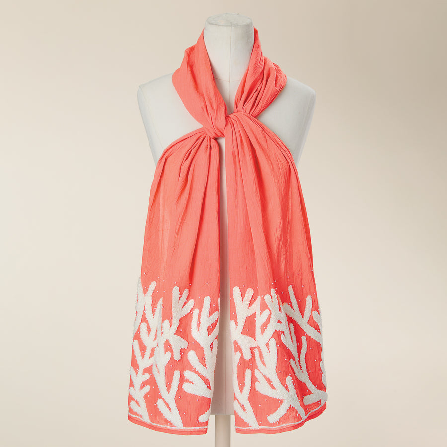 Embroidered Sea Coral Scarf