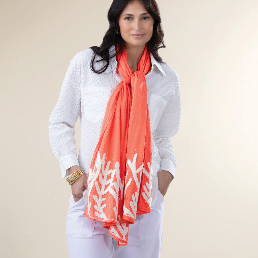 Embroidered Sea Coral Scarf