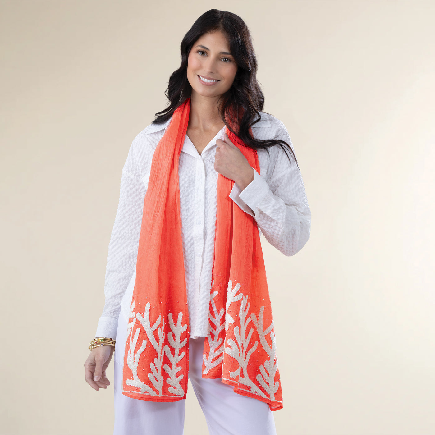 Embroidered Sea Coral Scarf