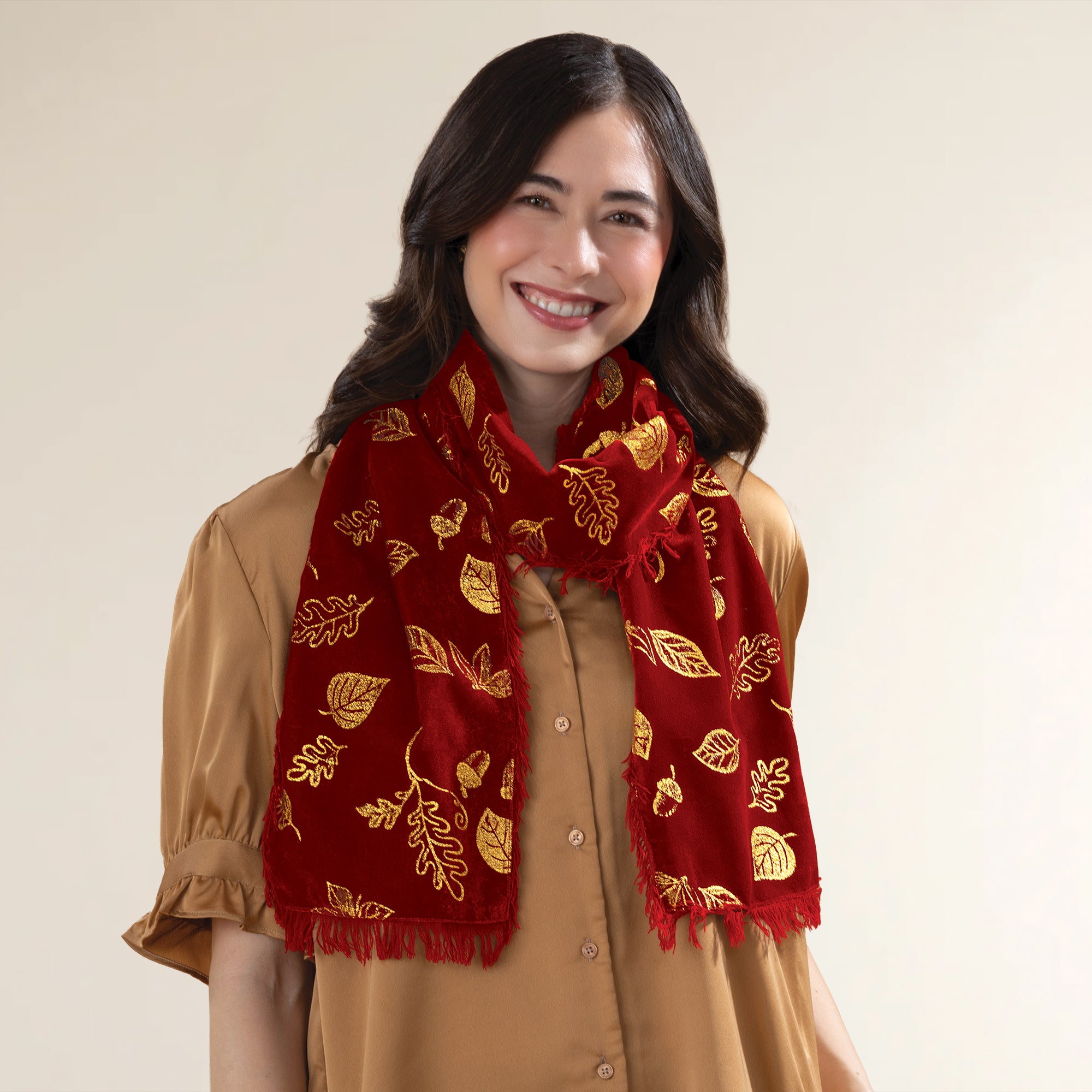 Gold Metallic & Velvet Fall Treasures Scarf