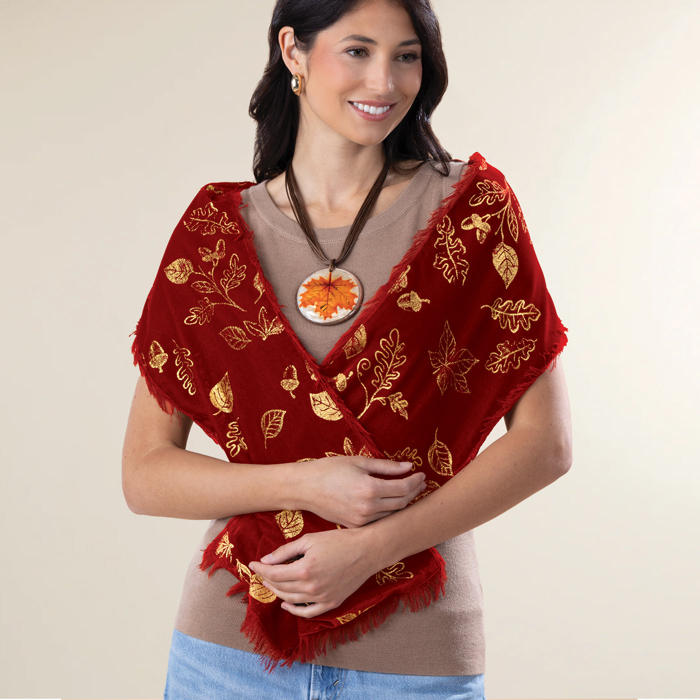 Gold Metallic & Velvet Fall Treasures Scarf