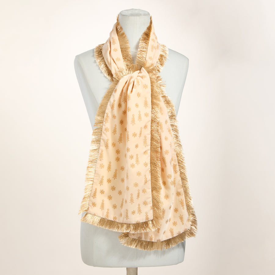 Ivory Velvet Christmas Motif Scarf