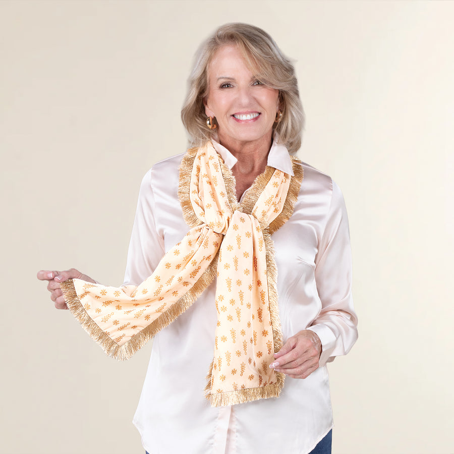 Ivory Velvet Christmas Motif Scarf