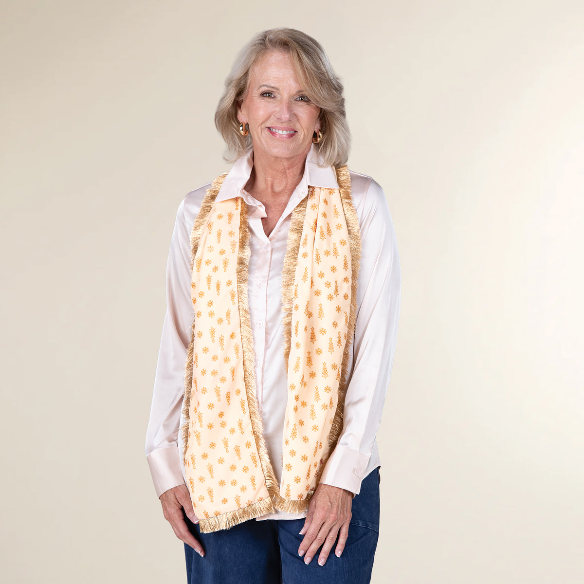 Ivory Velvet Christmas Motif Scarf