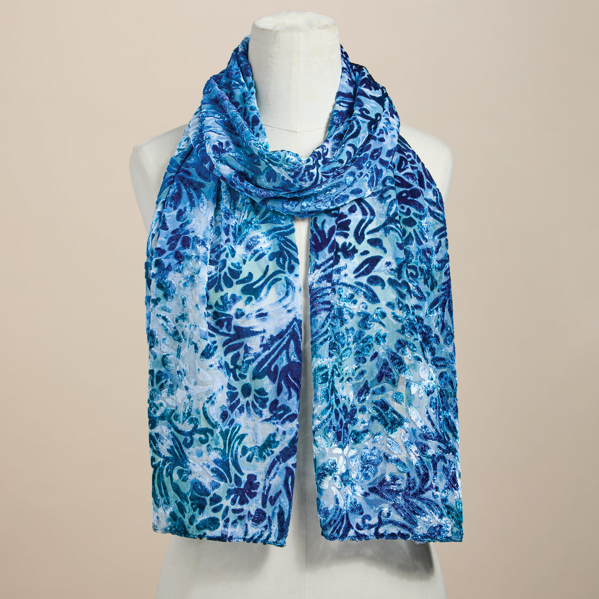Teal & Cobalt Velvet Burnout Scarf (Preorder)