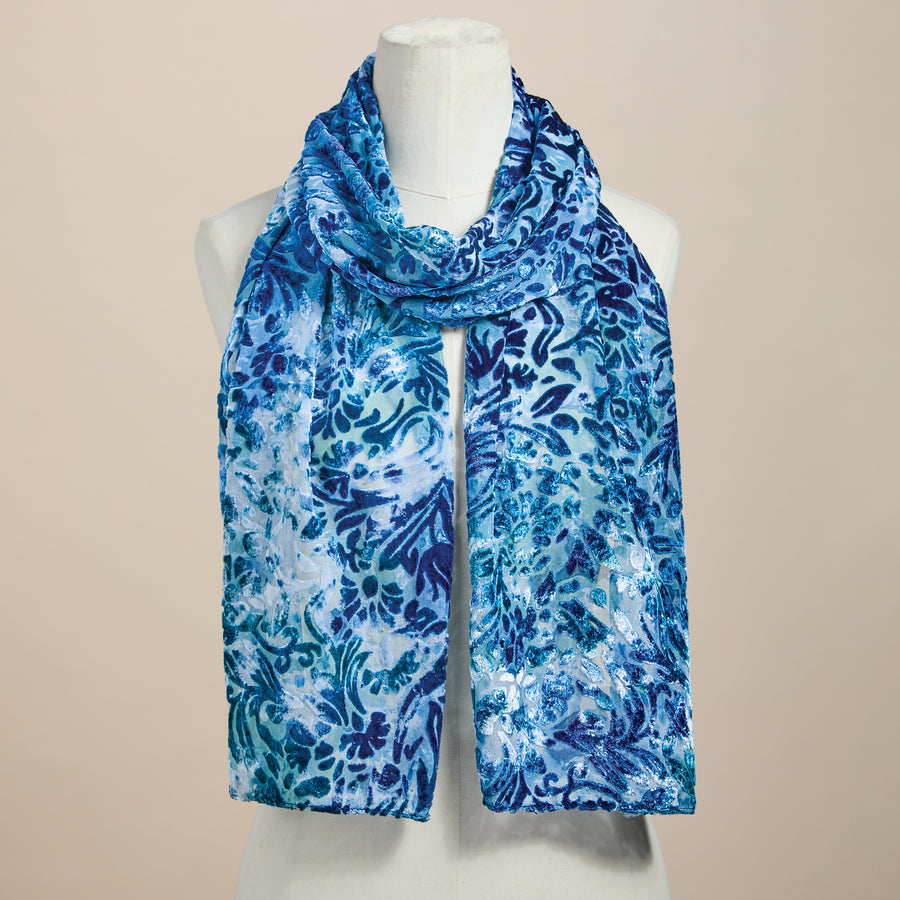 Teal & Cobalt Velvet Burnout Scarf (Preorder)