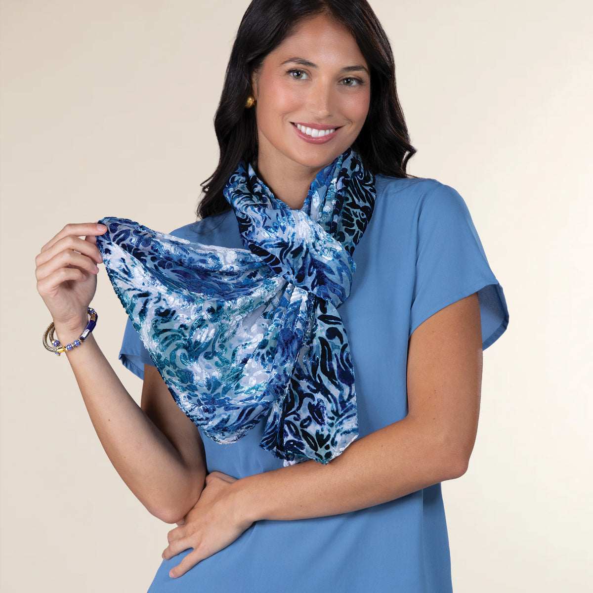 Teal & Cobalt Velvet Burnout Scarf (Preorder)