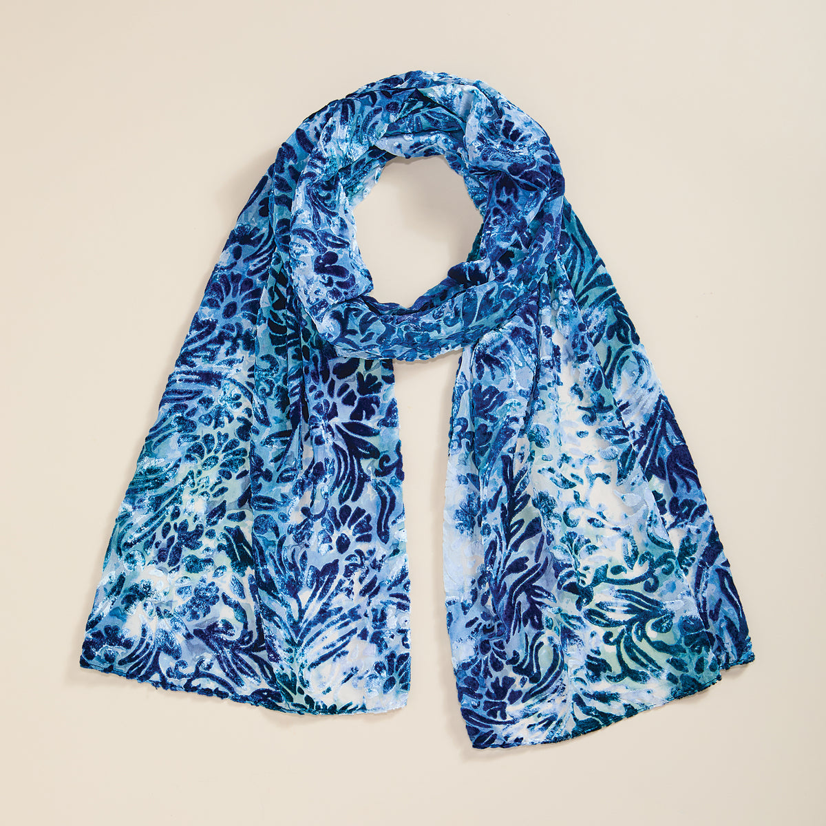Teal & Cobalt Velvet Burnout Scarf (Preorder)