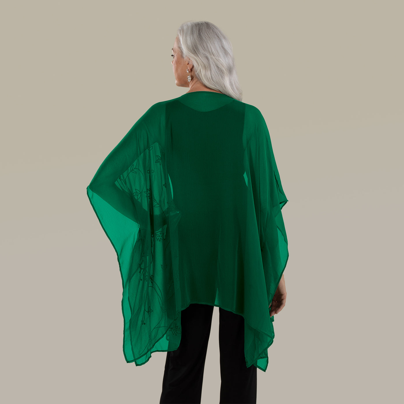 Hand-Beaded Sheer Emerald Kimono