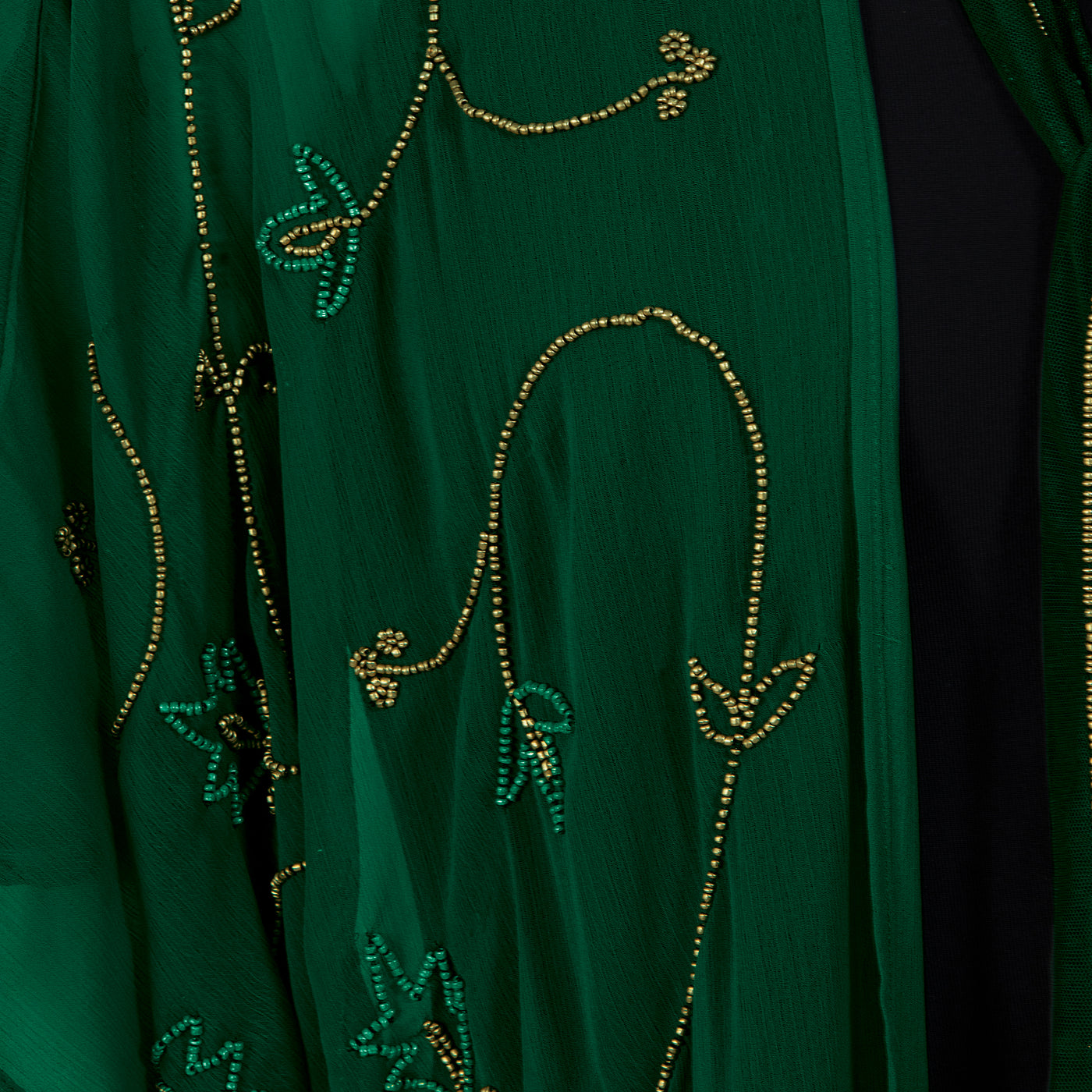 Hand-Beaded Sheer Emerald Kimono