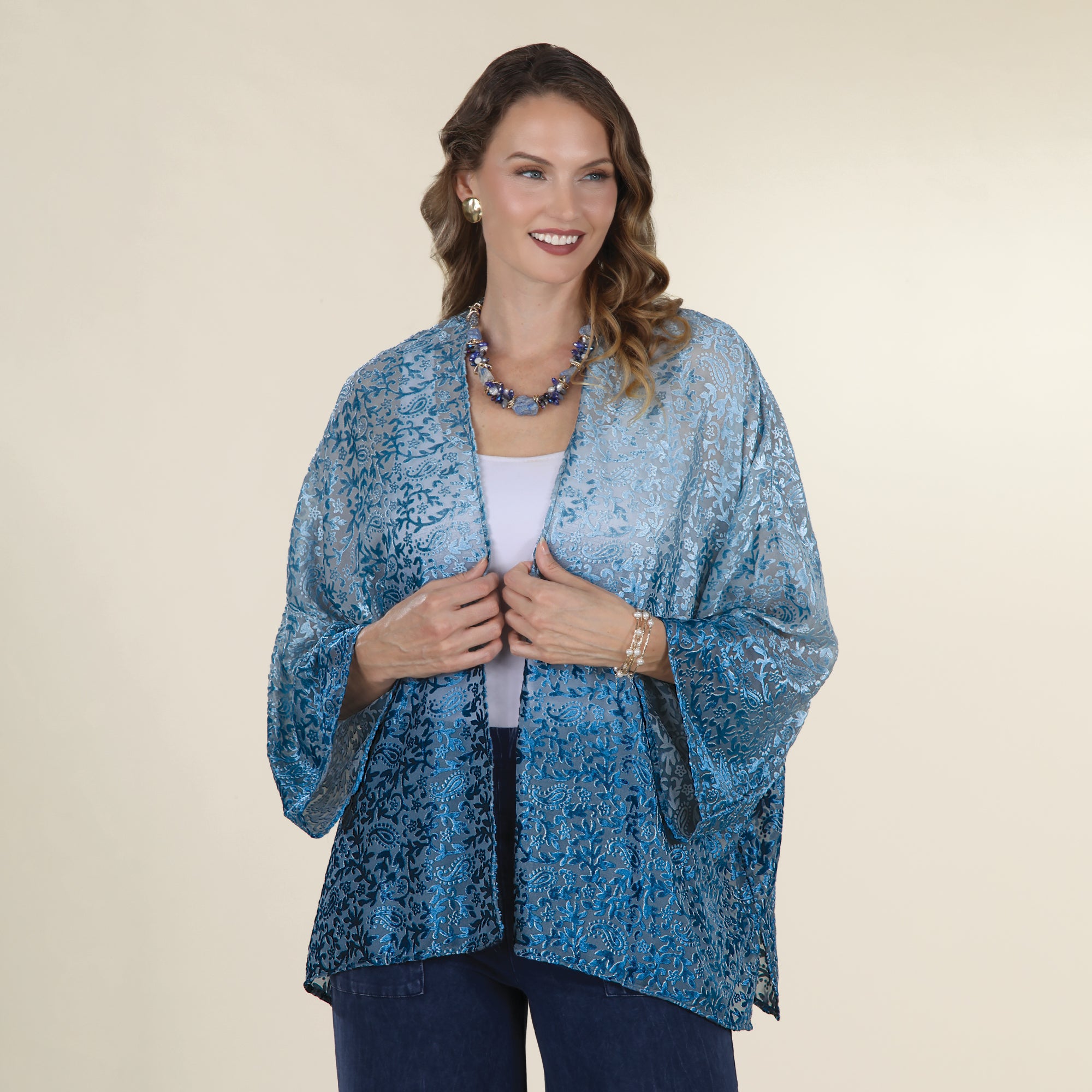 Blue Ombre Velvet Burnout Kimono (Preorder)