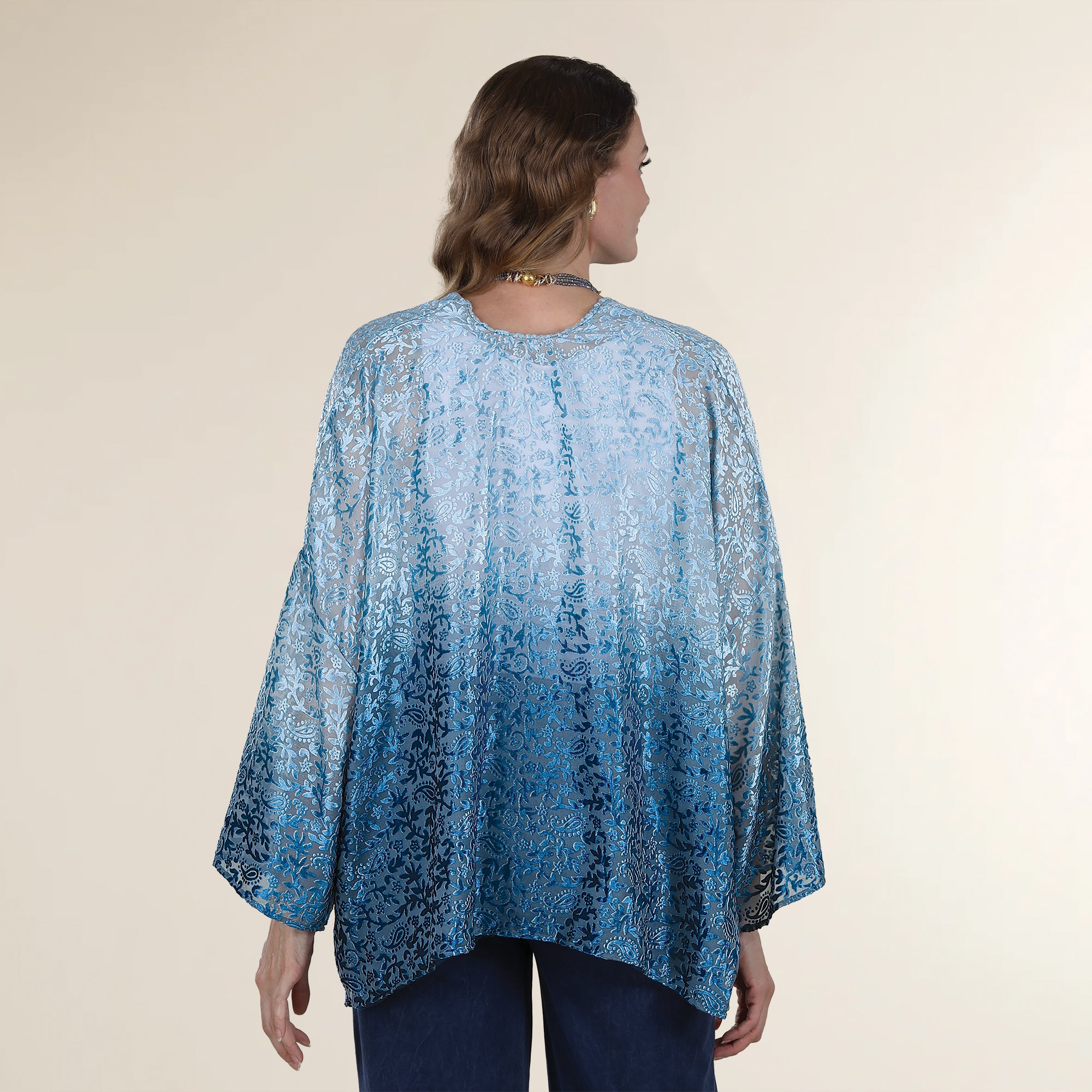 Blue Ombre Velvet Burnout Kimono (Preorder)