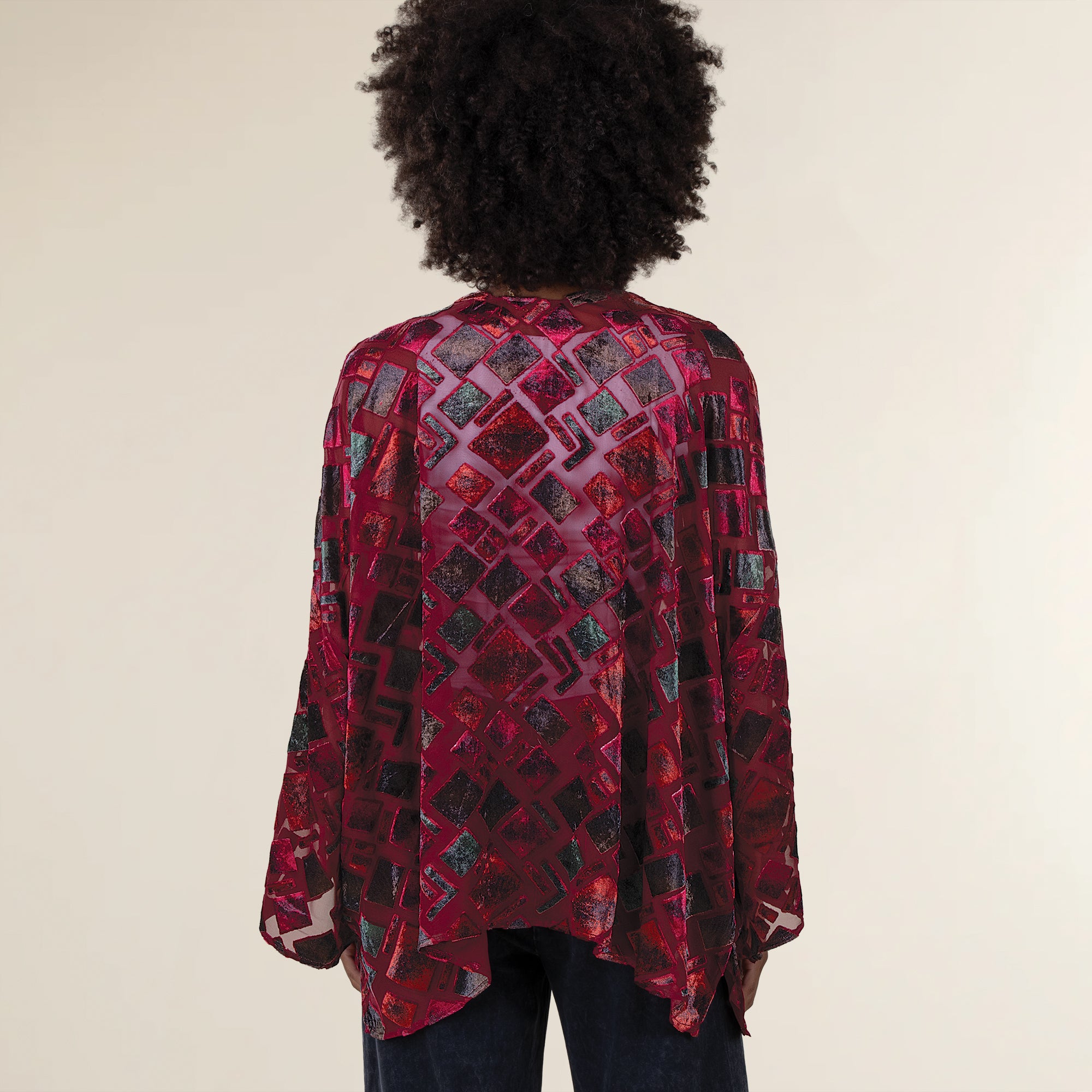 Prismatic Patterned Red Burnout Kimono