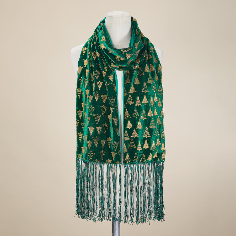 Green & Gold Velvet Christmas Dreams Scarf