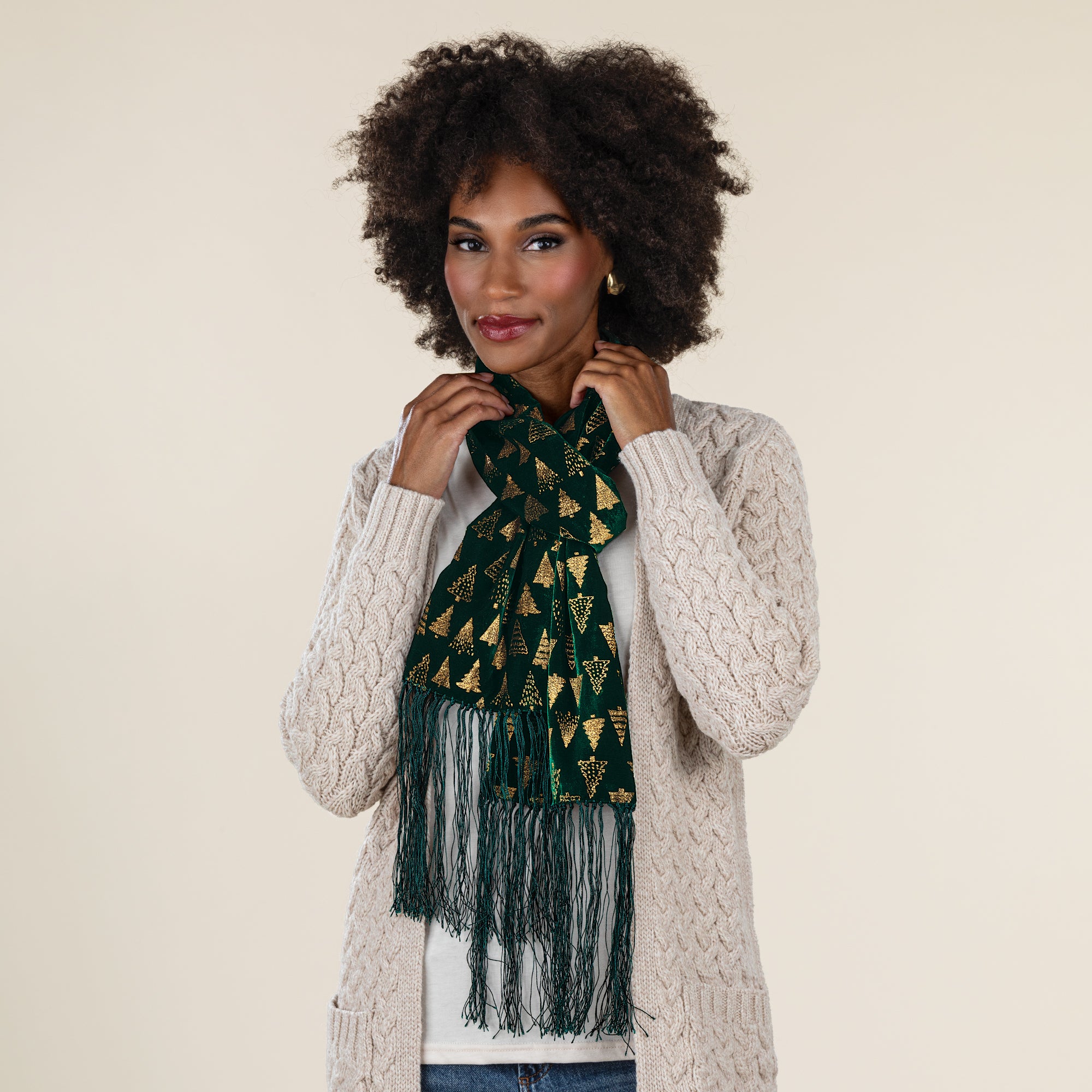 Green & Gold Velvet Christmas Dreams Scarf | Uno Alla Volta