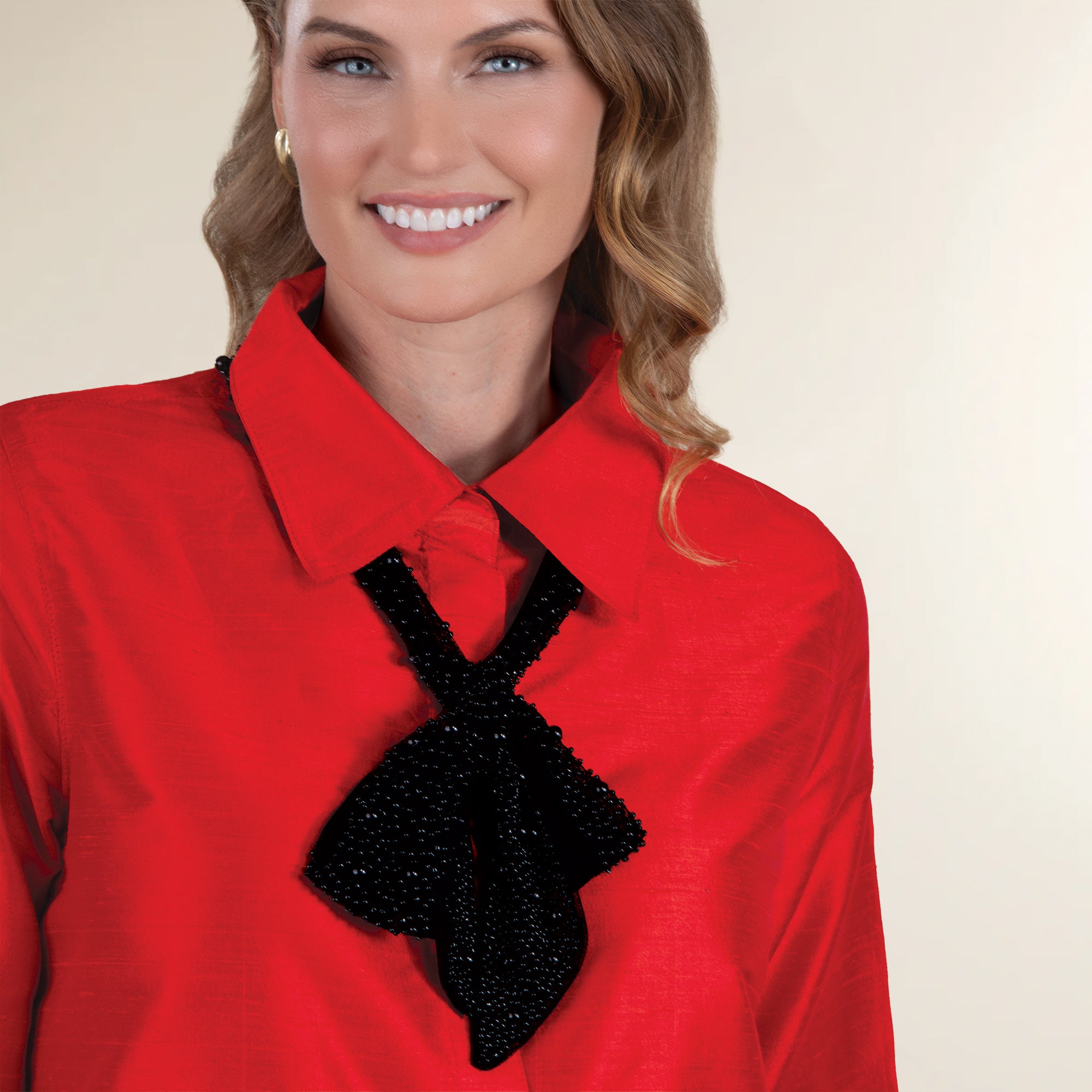 Hand-Beaded Black Pearl Skinny Scarf