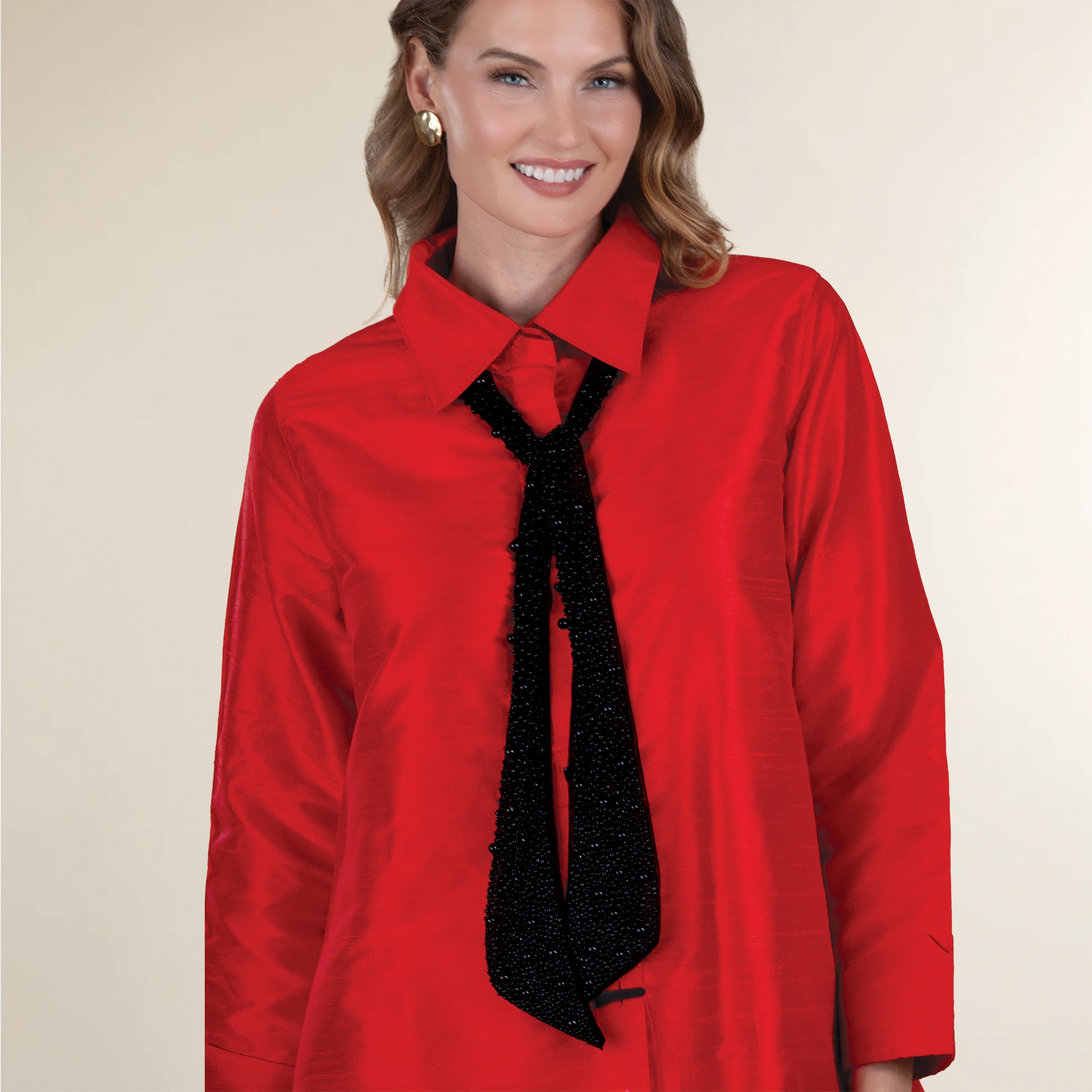 Hand-Beaded Black Pearl Skinny Scarf