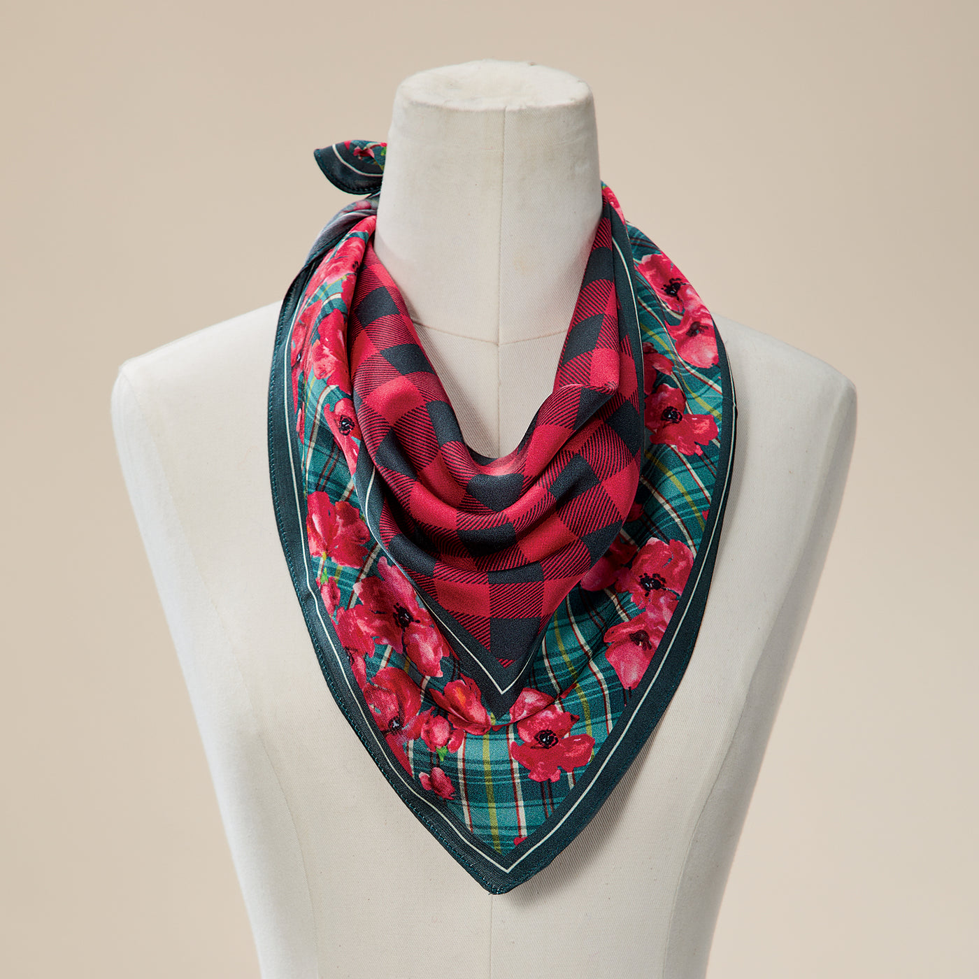 Buffalo Plaid & Blooms Satin Scarf