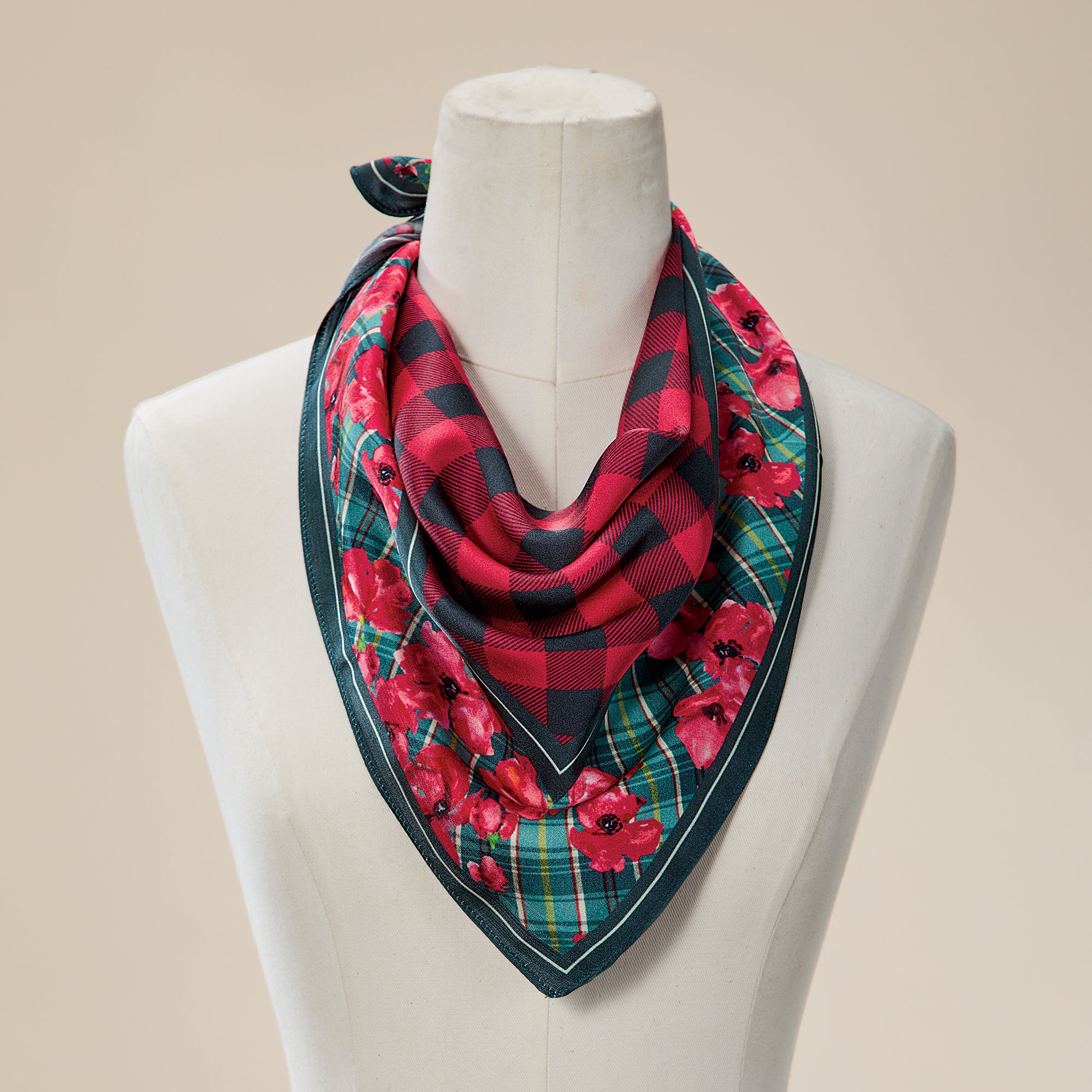 Buffalo Plaid & Blooms Satin Scarf