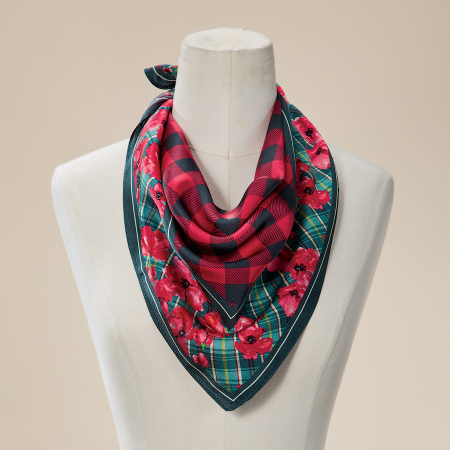 Buffalo Plaid & Blooms Satin Scarf
