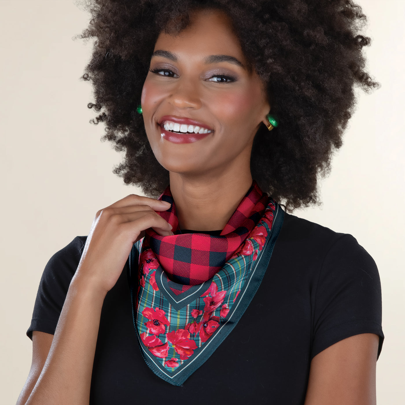 Buffalo Plaid & Blooms Satin Scarf
