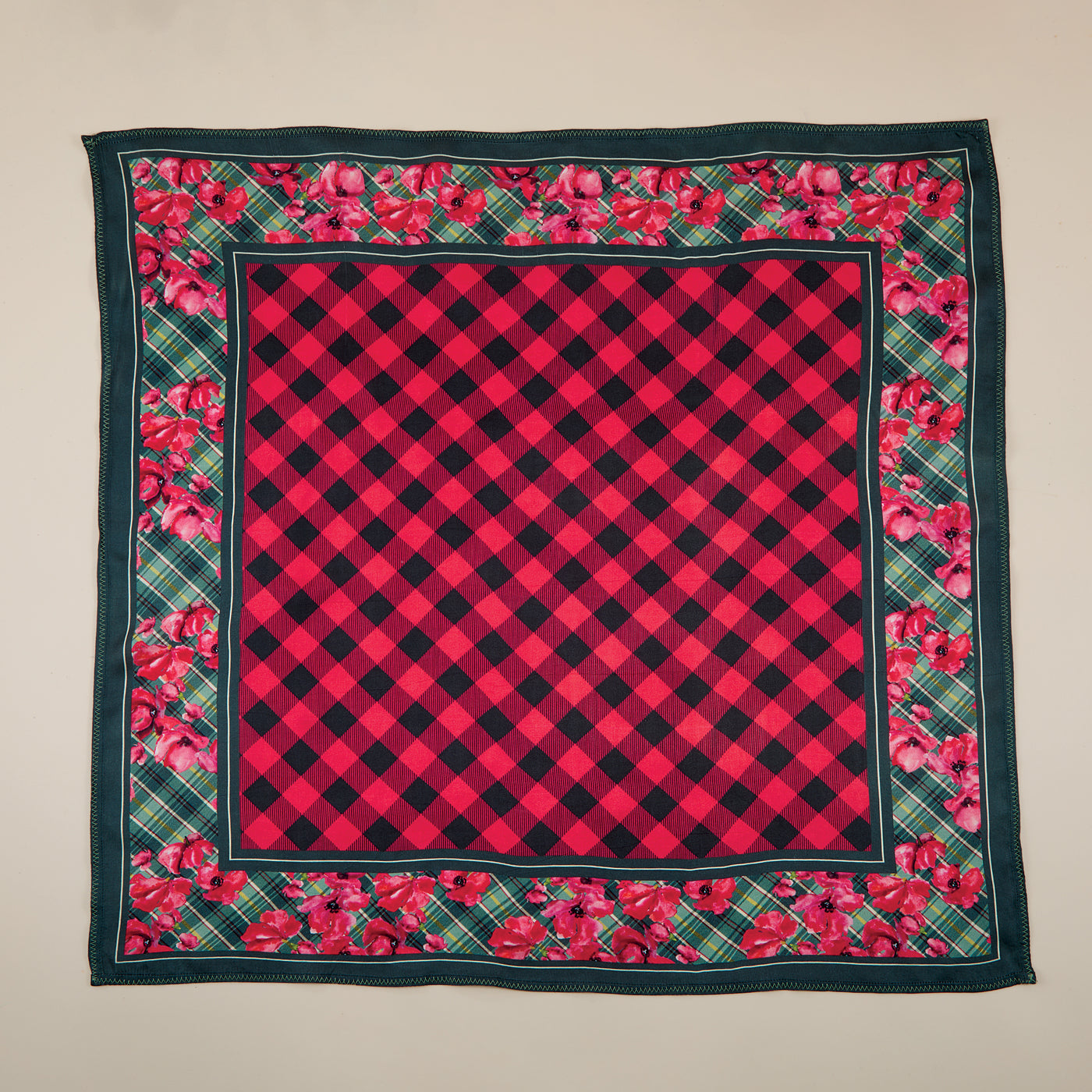 Buffalo Plaid & Blooms Satin Scarf