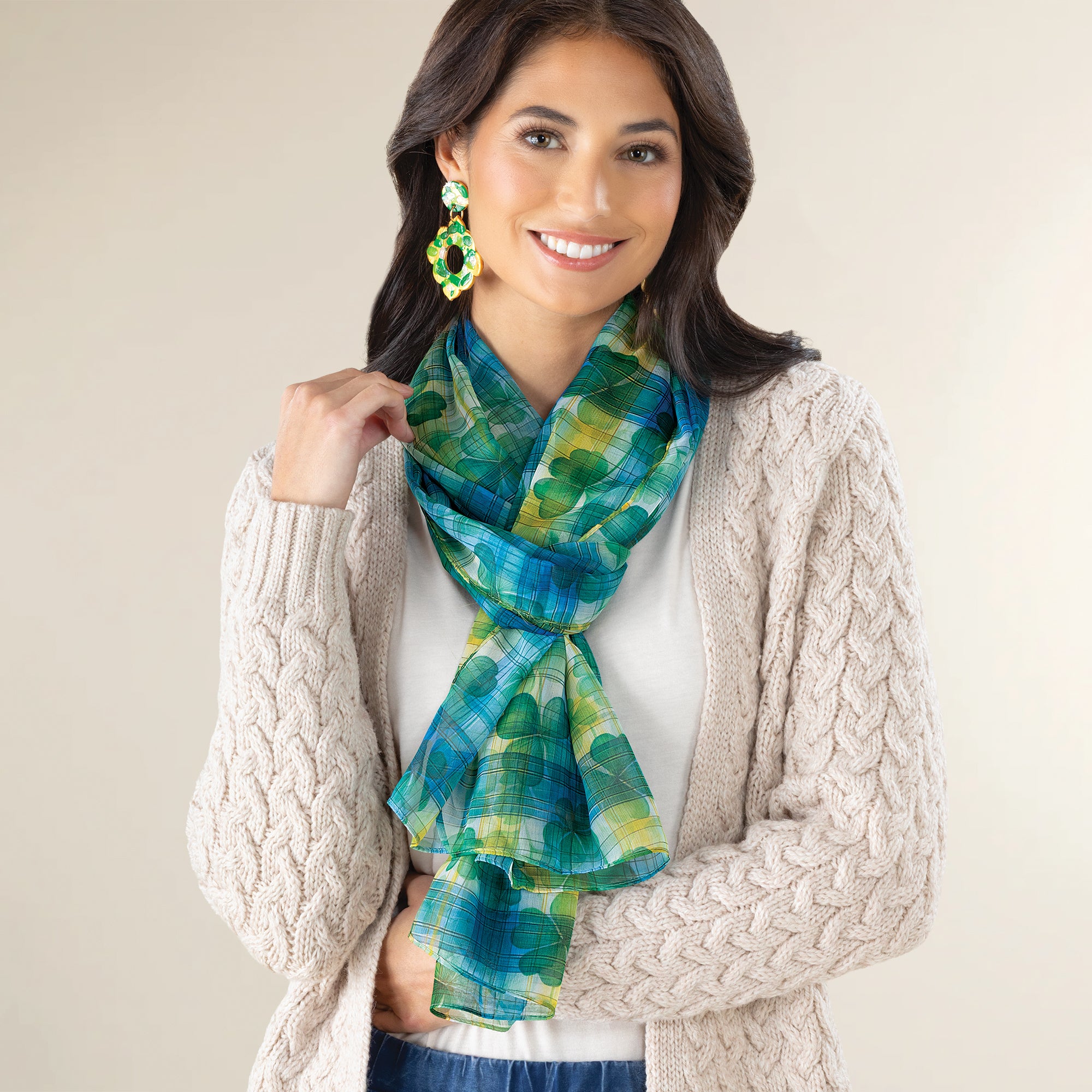 Watercolor Plaid Shamrock Scarf